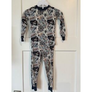 Fletch brand Kids Pirate Skull Bamboo Viscose Pajama Set Gray Navy 18-24 Months